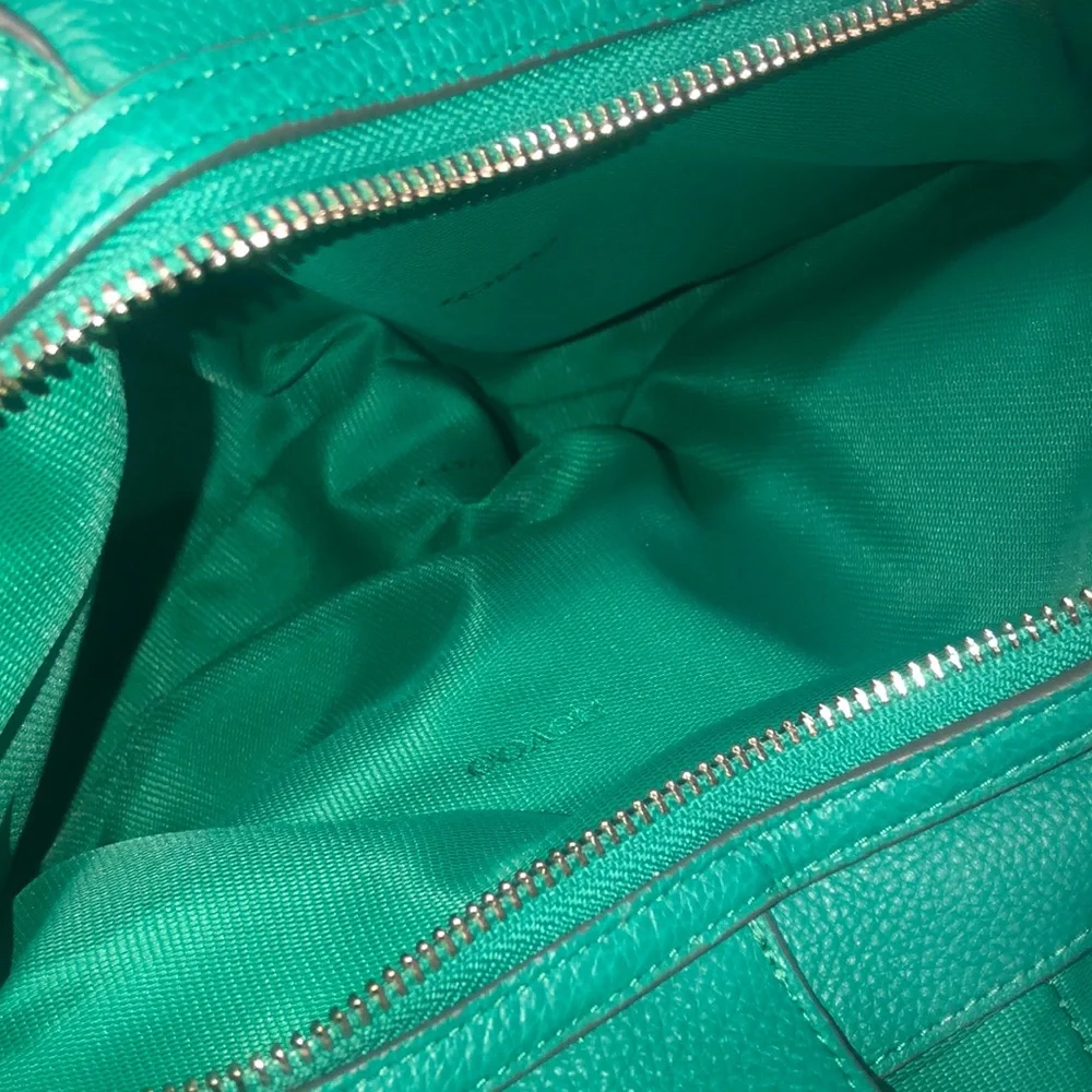 COACH Edie Green Leather Horse and Carriage Embossed Three Section Shoulder Bag